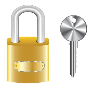 Golden master key lock and steel key Stock Illustration