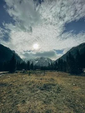 Golden Meadow Under Dramatic Cloudy Sky Stock Photos