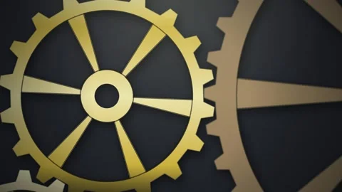 Golden mechanical cogs turning seamless loop motion background Stock Footage 345601274