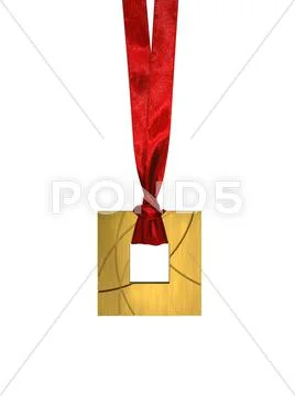 Golden Medal with Red Ribbon Isolated on white Stock Photos