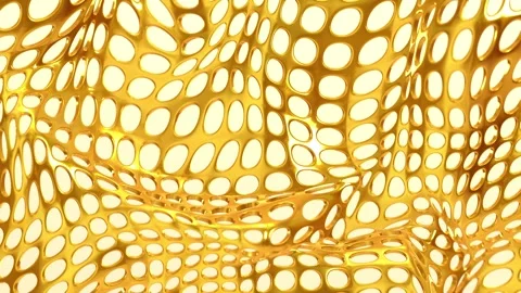Golden Mesh Waves Metallic Texture with Perforated Surface Loop Animated Stock Footage 315050531