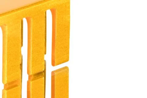 Golden metallic bars stand vertically against pure white background Stock Photos