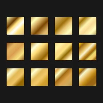 Golden metallic gradient set. Foil shape metal background. Glossy design fo.. Stock Illustration