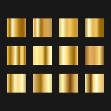 Golden metallic gradient set. Shiny template metal background. Glossy desig.. Illustrazione stock
