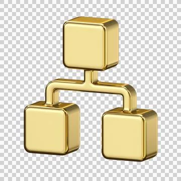 Golden metallic hierarchy structure icon representing network connection, o.. Stock Illustration