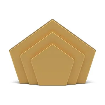 Golden metallic pentagonal level vertical wall geometric construction front.. Illustrazione stock