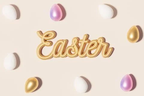 Golden metallic shiny typography Easter on beige background Stock Illustration
