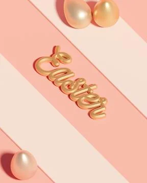 Golden metallic shiny typography Easter on striped beige background Stock Illustration