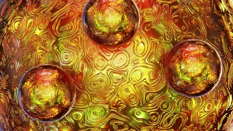 Golden metallic sphere with rolling small gold spheres looping 3D animation Video stock 177026569