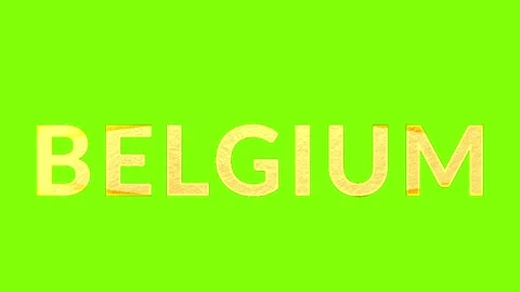 Golden metallic text label representing the european nation of belgium on 스톡 동영상 346121244