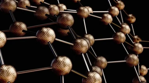 Golden metallic wireframe plexus pattern looping 3D animation with alpha Stock Footage 196809570