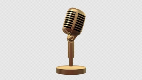 Golden Microphone Loop With Alpha Channel Stock Footage 346740830