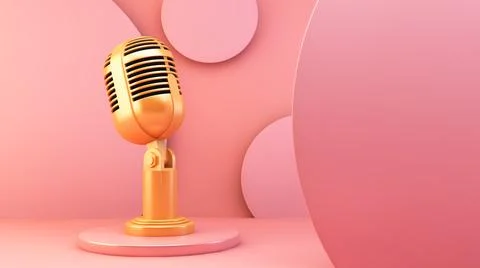 Golden microphone on pink background Stock Illustration