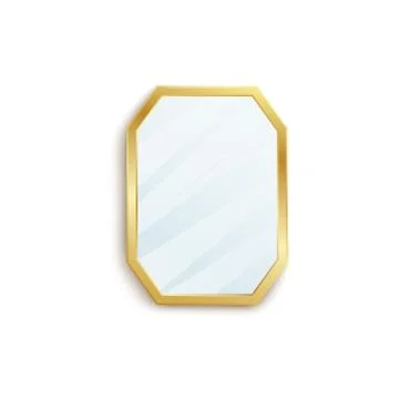 Golden mirror frame with blank reflection surface, realistic interior decoration Illustrazione stock