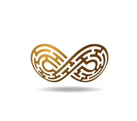 Golden mobius loop as a maze. The sign of infinity. Labyrinth. Drawn on a sphere Stock Illustration