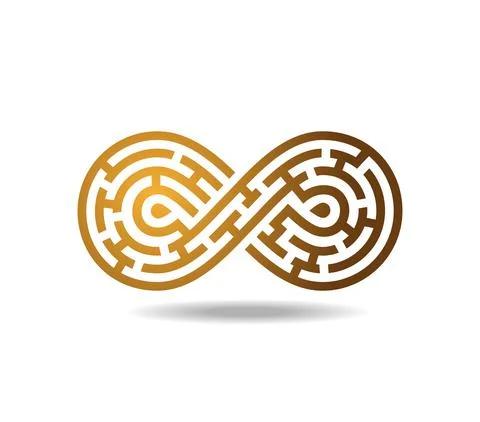 Golden mobius loop in shape of a maze. The sign of infinity. Labyrinth Stock Illustration