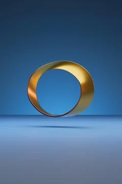 Golden Mobius strip isolated on blue background. 3d illustration. Stock Illustration
