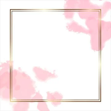 Golden modern frame with watercolor effect background. Pastel strokes of a rose Stock Illustration