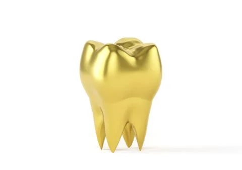 Golden molar tooth, tooth in golden crown. 3d illustration Stock Illustration