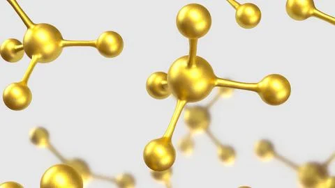 Golden Molecular Structures on Minimal White Scientific Background 3d render. Stock Illustration