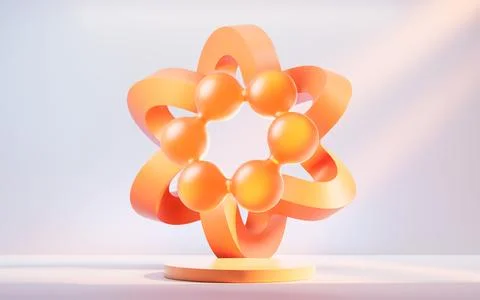 Golden molecule with orange curve frame background, 3d rendering. Stock Illustration