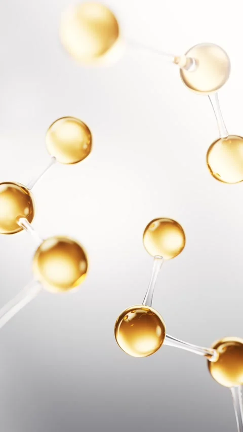 Golden molecules gently floating and connecting in scientific animation Video stock 327345275