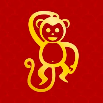 Golden Monkey Red Background Graphic Stock Illustration