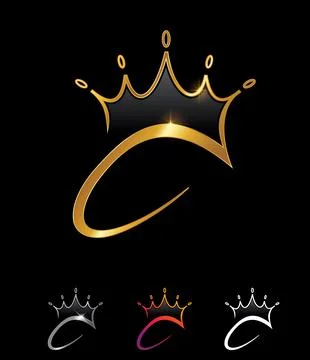 Golden Monogram Crown Initial Letter C Stock Illustration