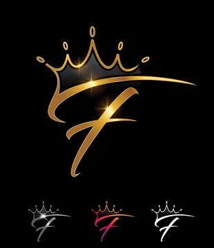 Golden Monogram Crown Initial Letter F Stock Illustration