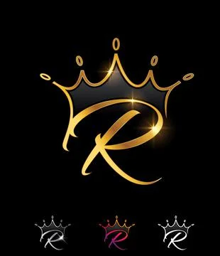 Golden Monogram Crown Initial Letter R Stock Illustration