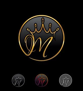 Golden Monogram Crown Initial Letter M with Circle Stock Illustration