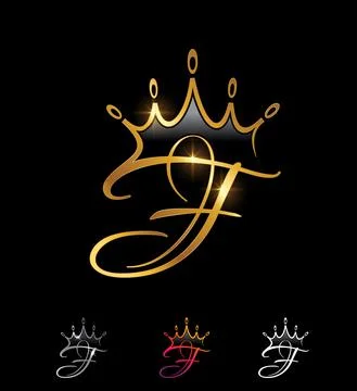 Golden Monogram Crown Initial Letter F Stock Illustration