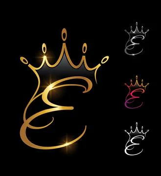 Golden Monogram Crown Initial Letter E Stock Illustration