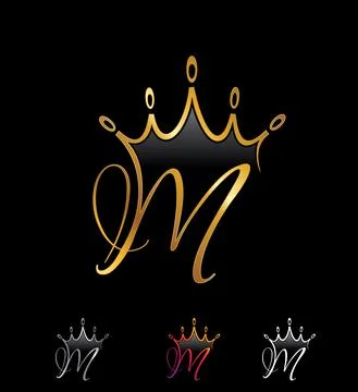 Golden Monogram Crown Initial Letter M Stock Illustration