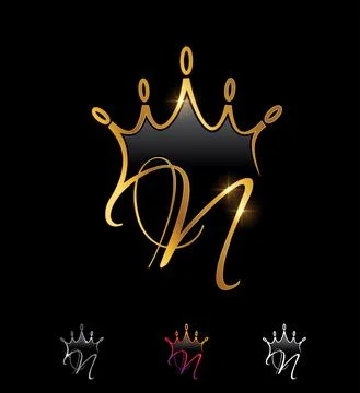 Golden Monogram Crown Initial Letter N Stock Illustration