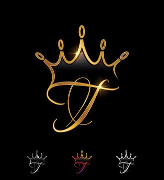 Golden Monogram Crown Initial Letter T Stock Illustration