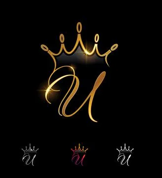 Golden Monogram Crown Initial Letter U Stock Illustration
