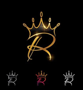 Golden Monogram Crown Initial Letter R Stock Illustration