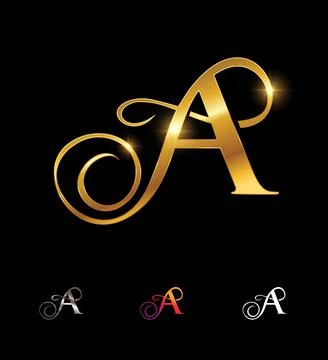 Golden Monogram Cursive  Logo Letter A Stock Illustration