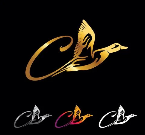 Golden Monogram Duck Initial Letter C Illustrazione stock