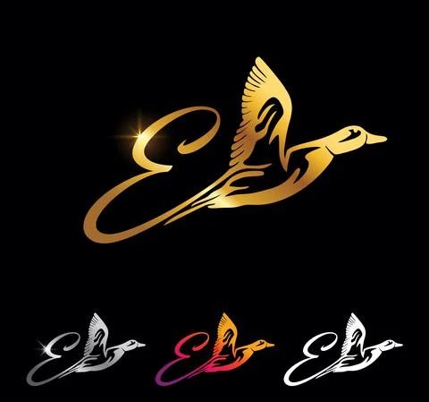 Golden Monogram Duck Initial Letter D Stock Illustration