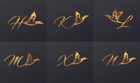Golden Monogram Duck Initial Letter Logo Stock Illustration