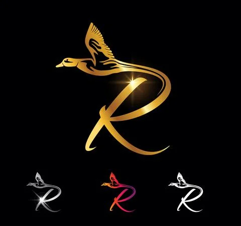 Golden Monogram Duck Initial set Letter R Stock Illustration