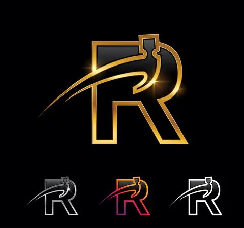 Golden Monogram Hammer Initial Letter R Stock Illustration