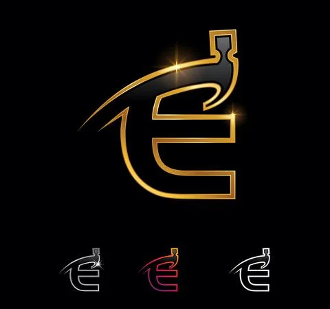 Golden Monogram Hammer Letter E Stock Illustration