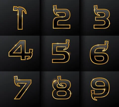 Golden Monogram Hammer Numerical Stock Illustration