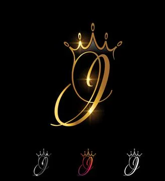 Golden Monogram Initial Crown Letter I Stock Illustration