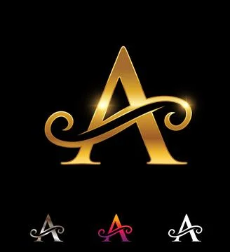 Golden Monogram Logo Cursive Letter A Stock Illustration