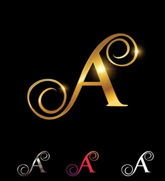 Golden Monogram Logo Cursive Letter A Stock Illustration