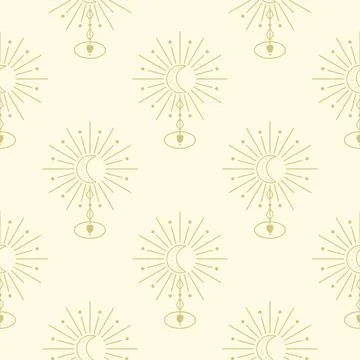 Golden moon seamless pattern vector illustration Иллюстрация